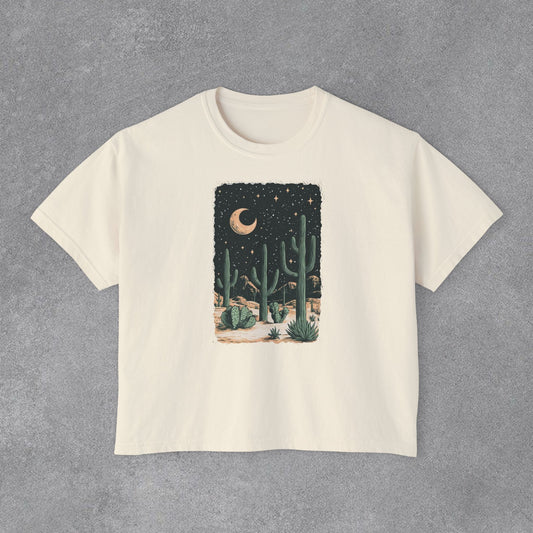 Copy of Desert Moon Cactus Night Tee | Butterfly Need Flying Graphic Tee