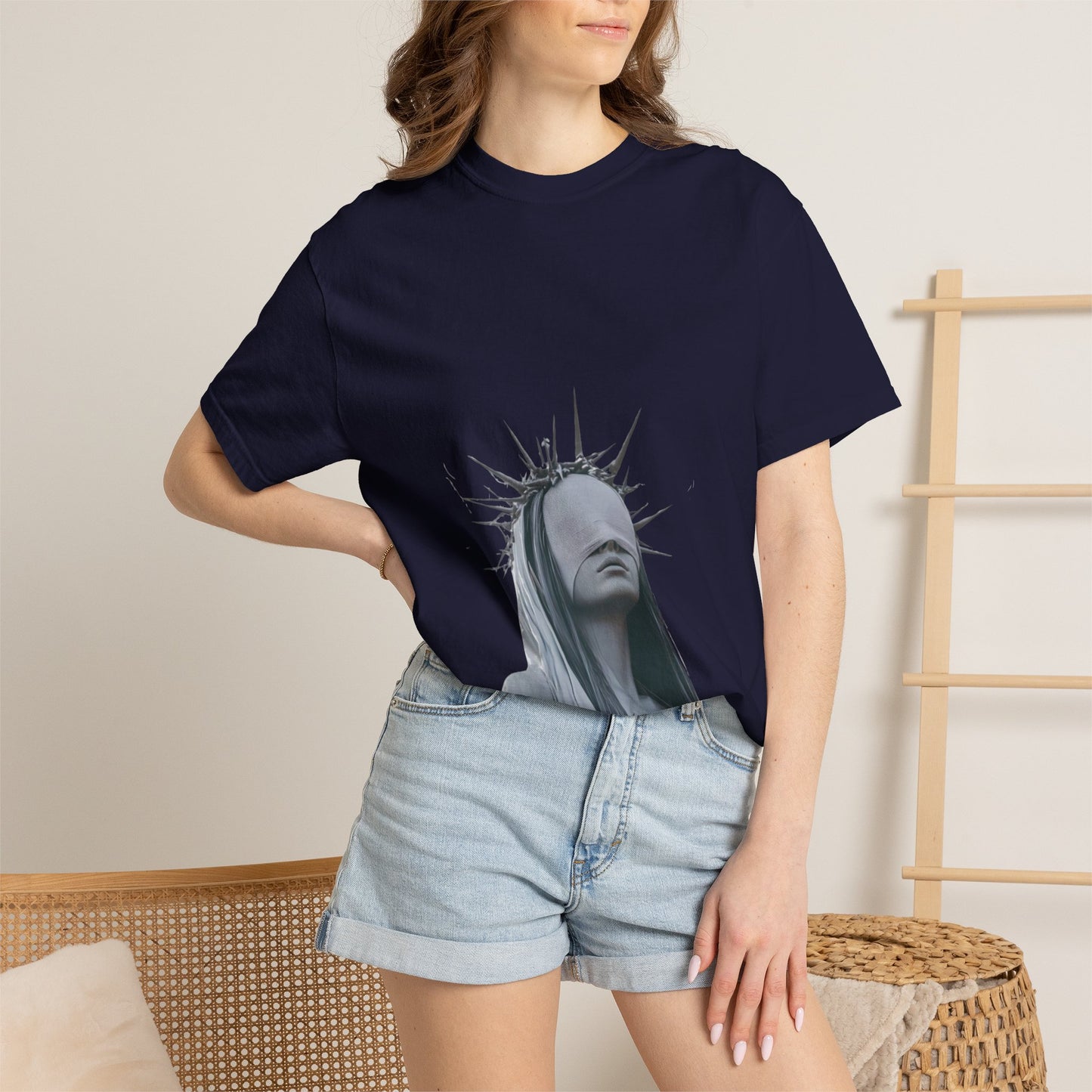 Copy of Blindfolded Statue Crown t-shirt | Surreal Portrait Tee, Monochrome Art