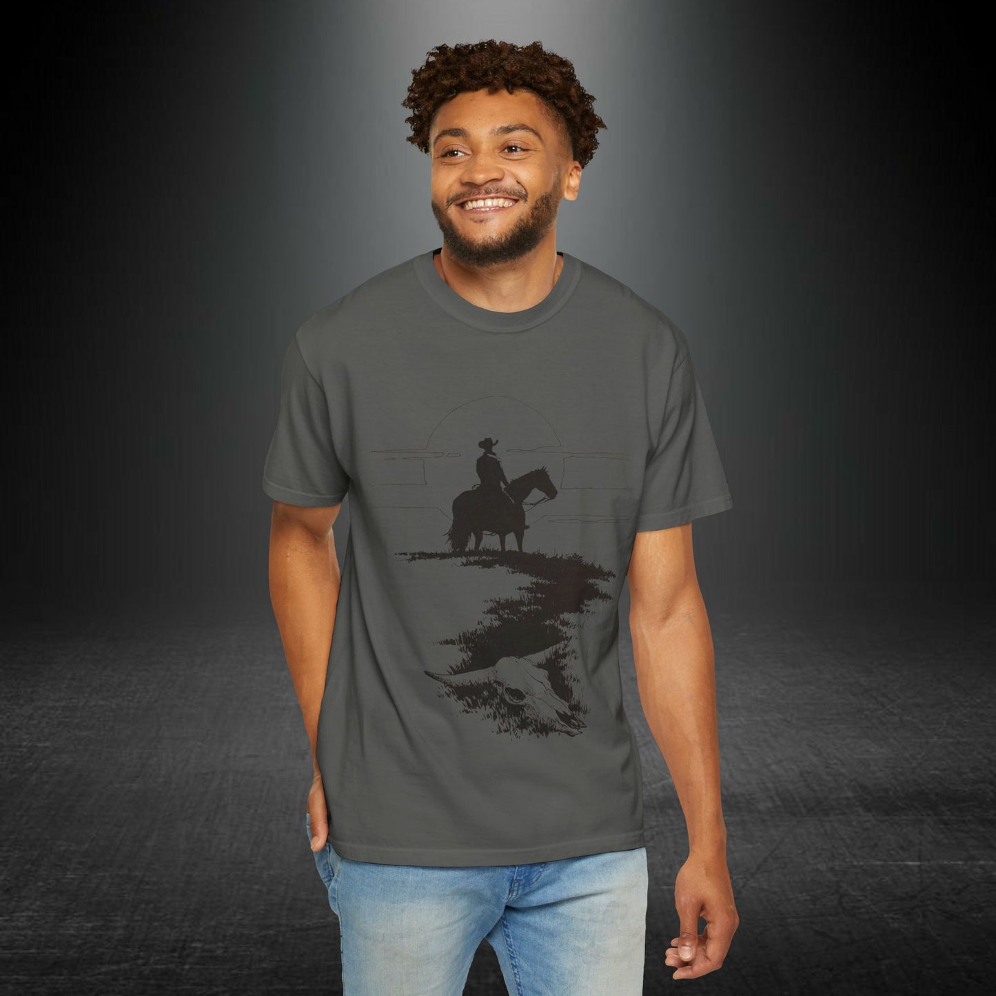 Copy of Cowboy Silhouette Horse Rider T-shirt | The Best Way Out Typographic Back Print