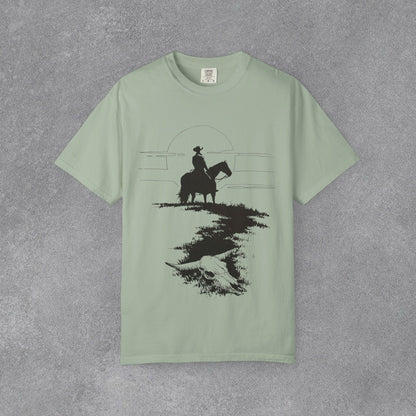 Copy of Cowboy Silhouette Horse Rider T-shirt | The Best Way Out Typographic Back Print