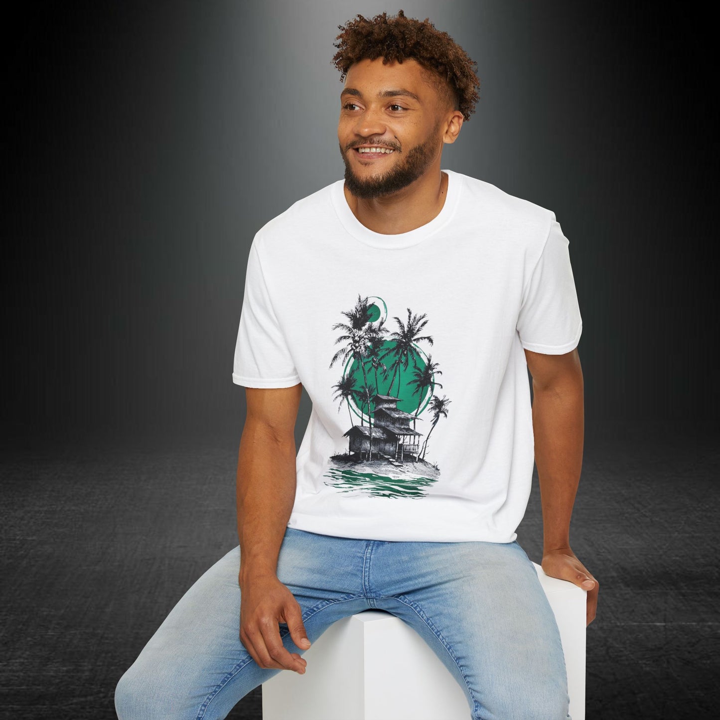Copy of Tropical Palm Island T-Shirt | Palm Trees, Moonlit Beach, Surf Shack