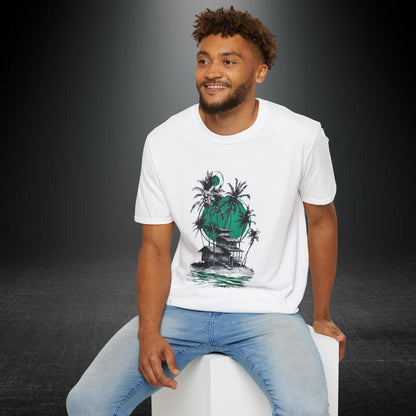 Copy of Tropical Palm Island T-Shirt | Palm Trees, Moonlit Beach, Surf Shack