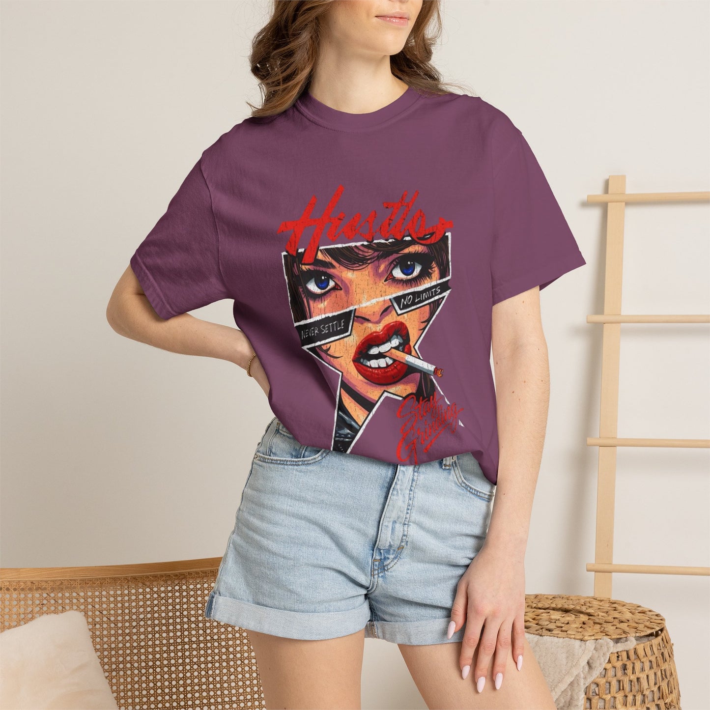Copy of Lightning Face Graphic T-Shirt | Retro Pinup Eye Tee | Vintage Streetwear Shirt | Garment Dyed Cotton Tee | Unisex Graphic Shirt