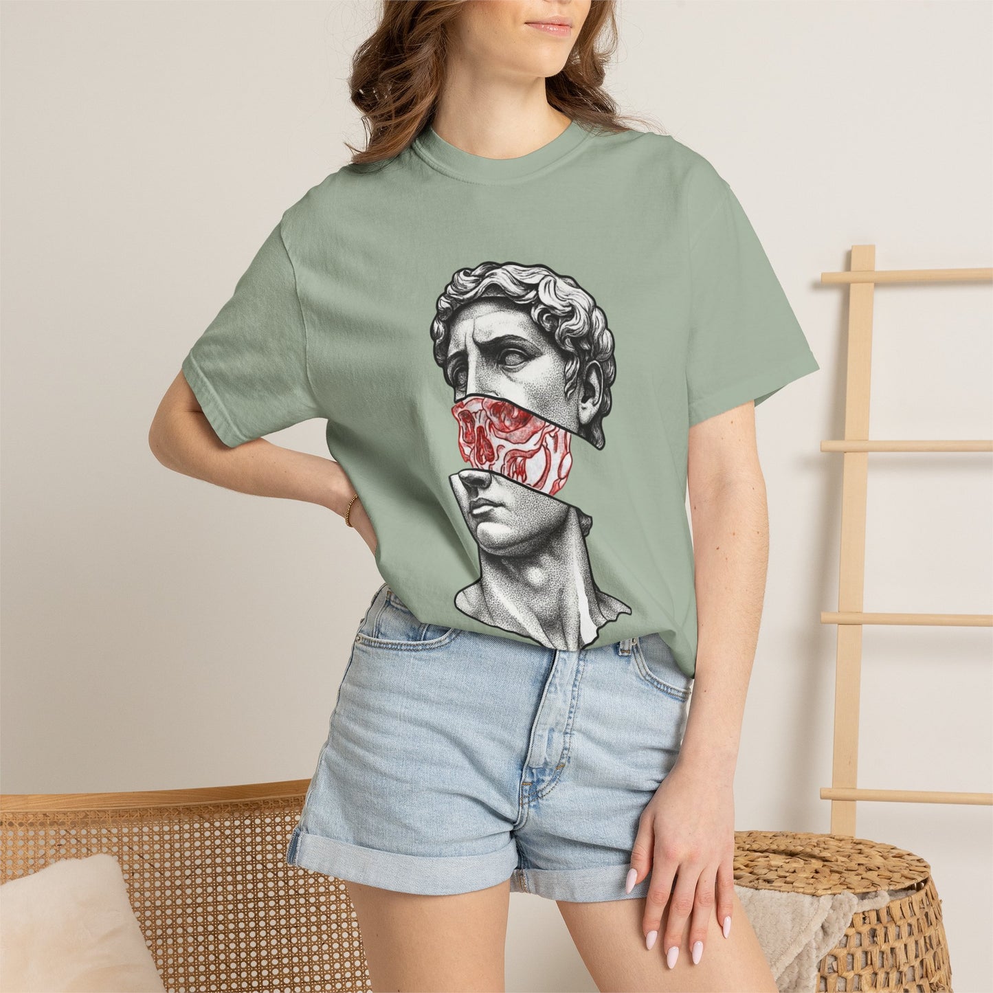 Copy of Sculpted Bust with Red Marble Band T-Shirt | Statue Art Tee