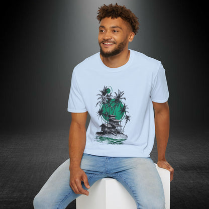 Copy of Tropical Palm Island T-Shirt | Palm Trees, Moonlit Beach, Surf Shack