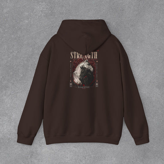 Kapüşonlu Üst — Güç Temalı Eskitme At Desenli Sweatshirt