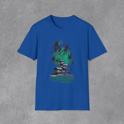 Copy of Tropical Palm Island T-Shirt | Palm Trees, Moonlit Beach, Surf Shack
