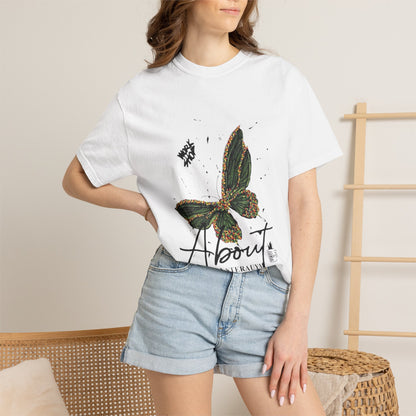 Butterfly Script Graphic T-Shirt – "About" Vintage Botanical Tee
