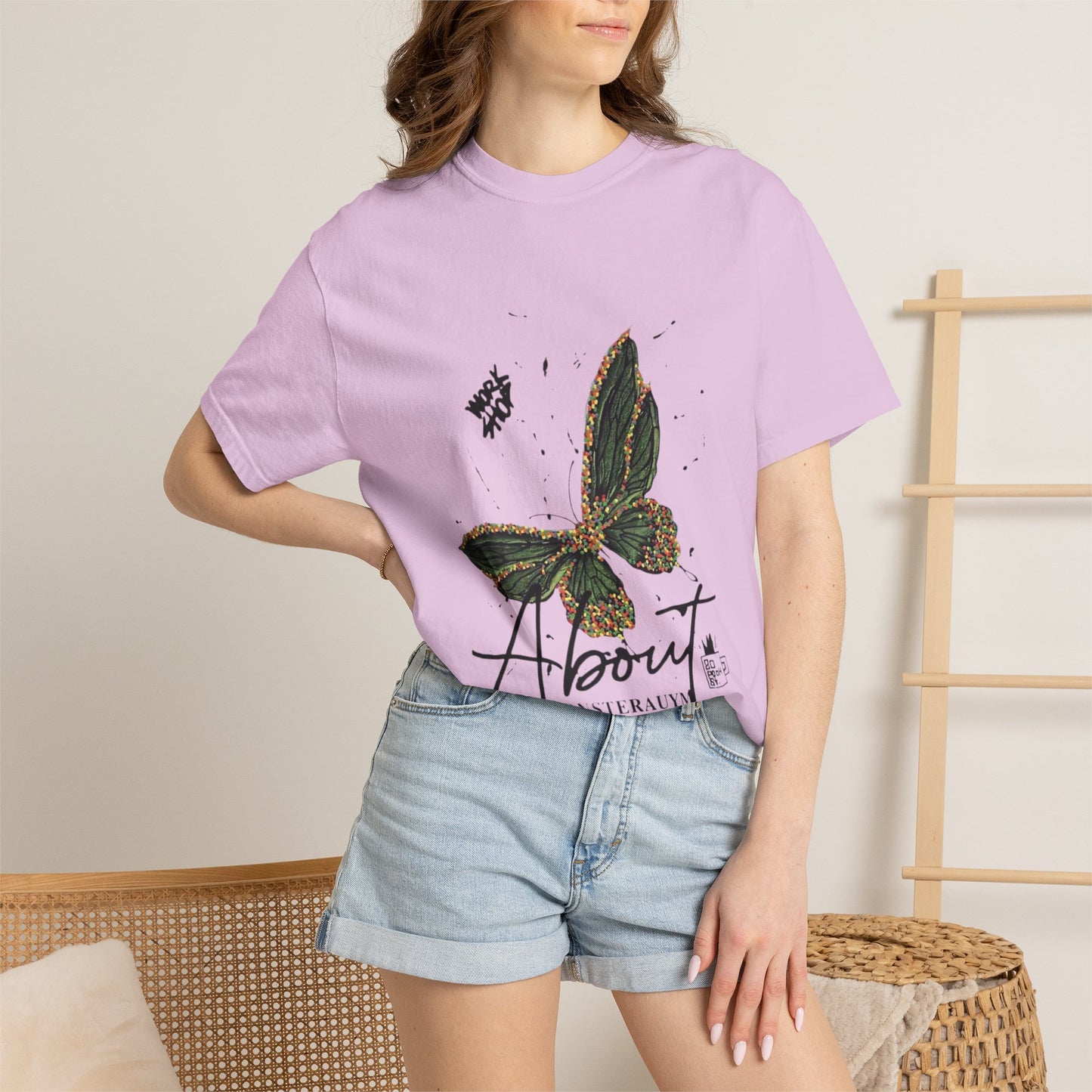 Butterfly Script Graphic T-Shirt – "About" Vintage Botanical Tee