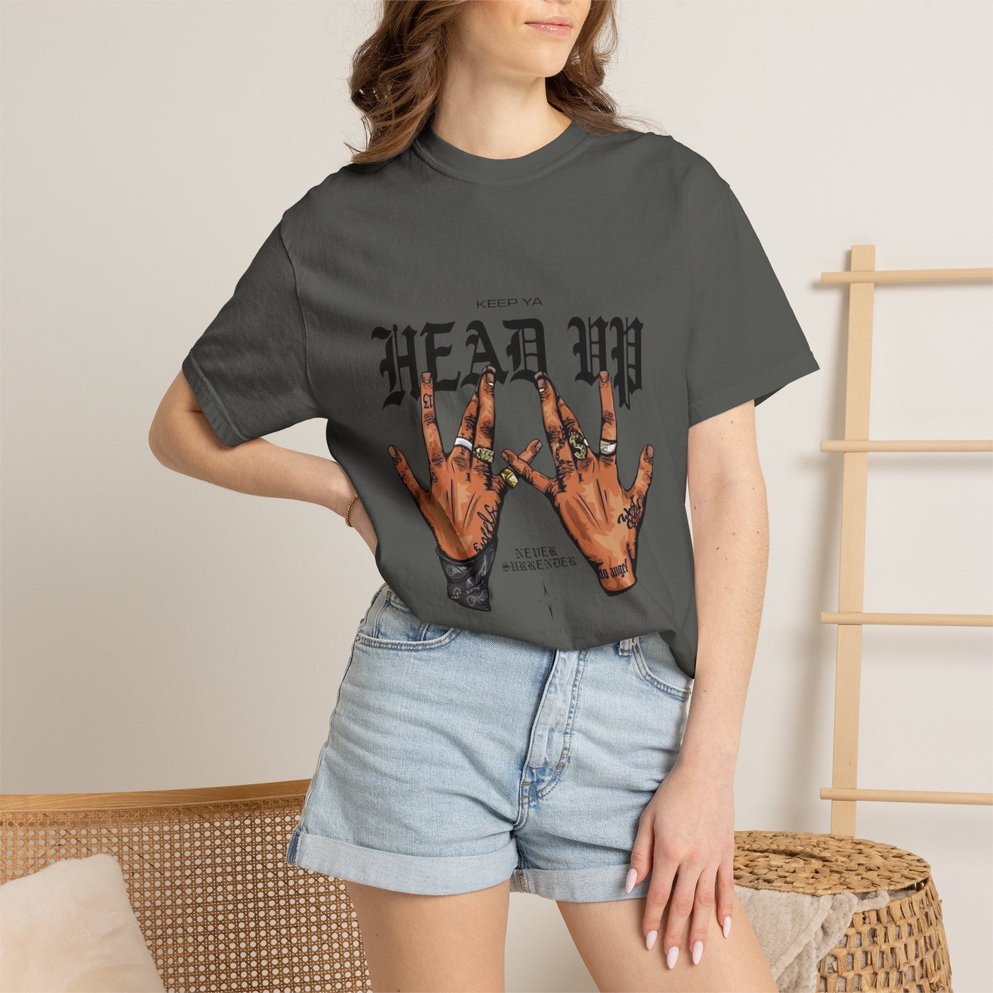 Copy of Head Up Hand Sign T-Shirt | Graffiti Bear Back Print, Streetwear Tee