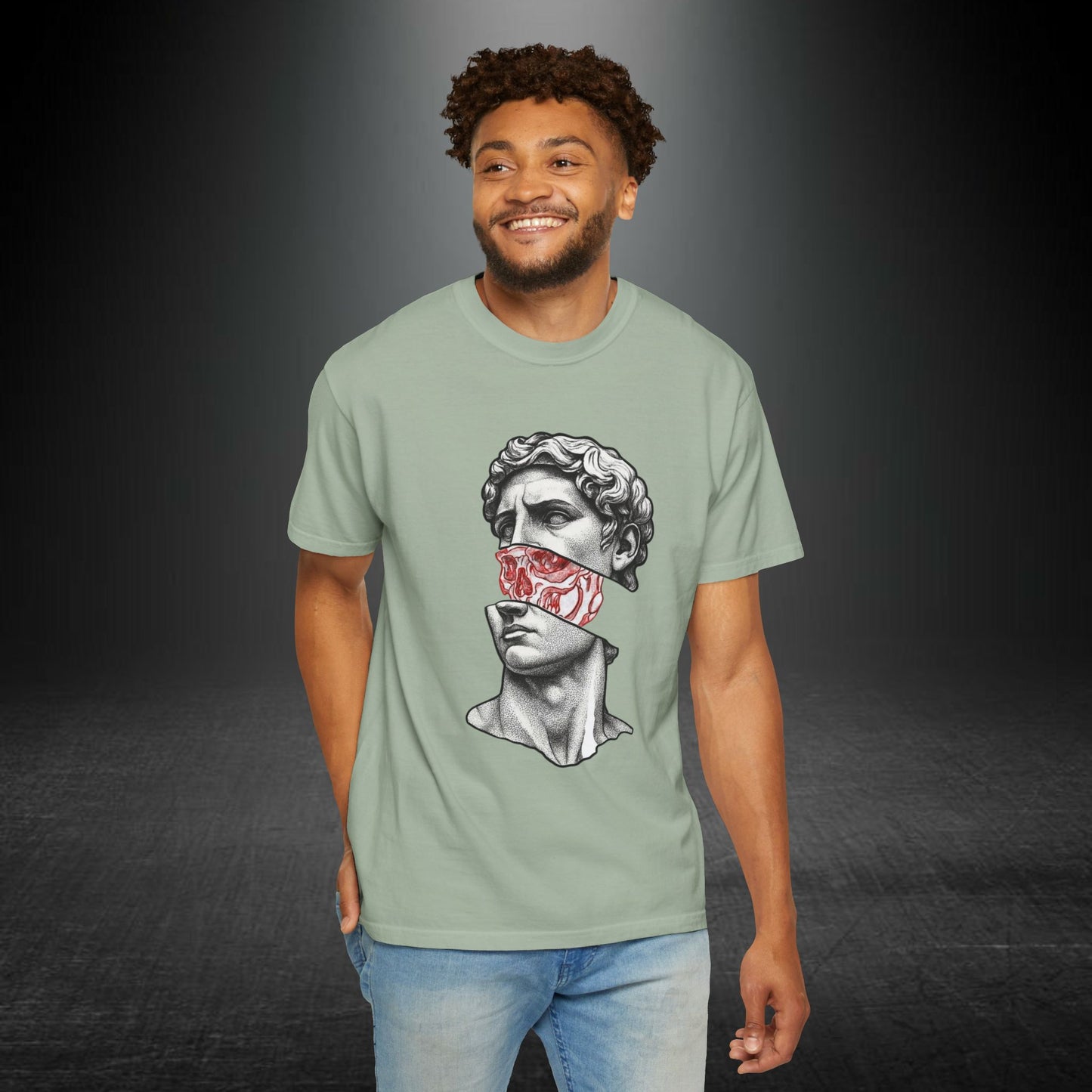 Copy of Sculpted Bust with Red Marble Band T-Shirt | Statue Art Tee