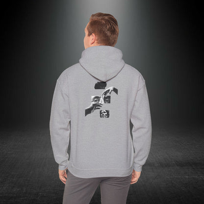 Sanatsal Yüz Kolajı Sırt Baskılı Erkek Kapüşonlu Sweatshirt