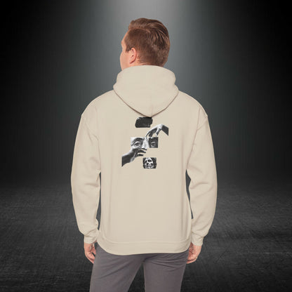 Sanatsal Yüz Kolajı Sırt Baskılı Erkek Kapüşonlu Sweatshirt