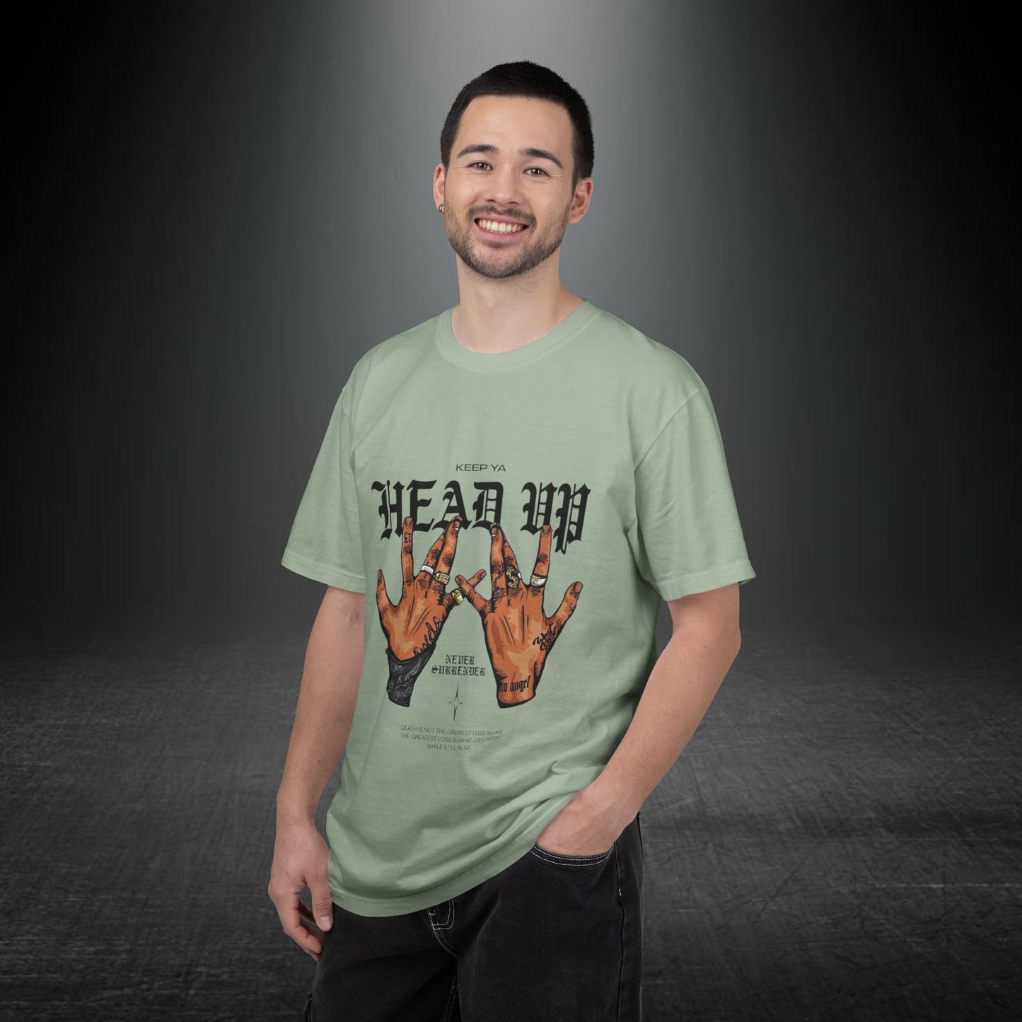 Copy of Head Up Hand Sign T-Shirt | Graffiti Bear Back Print, Streetwear Tee