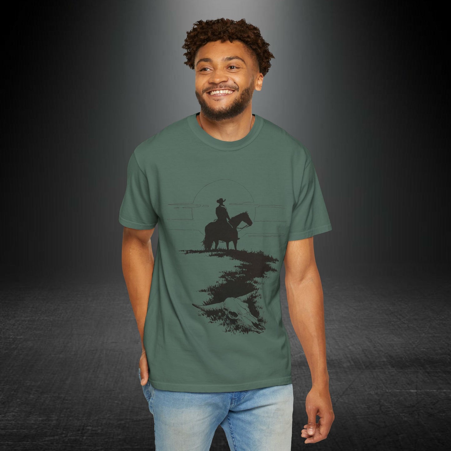 Copy of Cowboy Silhouette Horse Rider T-shirt | The Best Way Out Typographic Back Print