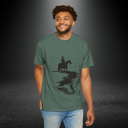Copy of Cowboy Silhouette Horse Rider T-shirt | The Best Way Out Typographic Back Print
