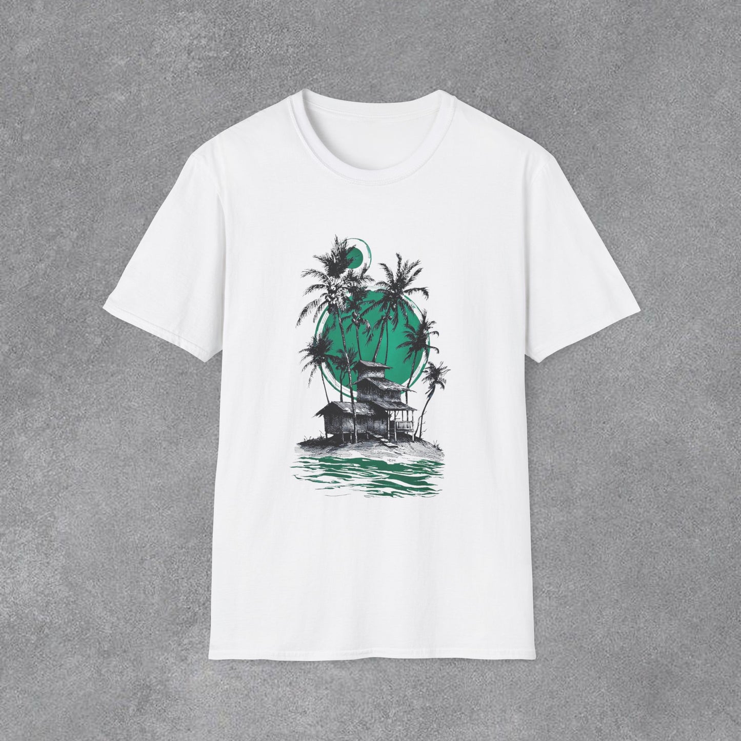 Copy of Tropical Palm Island T-Shirt | Palm Trees, Moonlit Beach, Surf Shack
