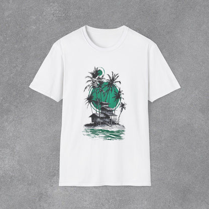 Copy of Tropical Palm Island T-Shirt | Palm Trees, Moonlit Beach, Surf Shack