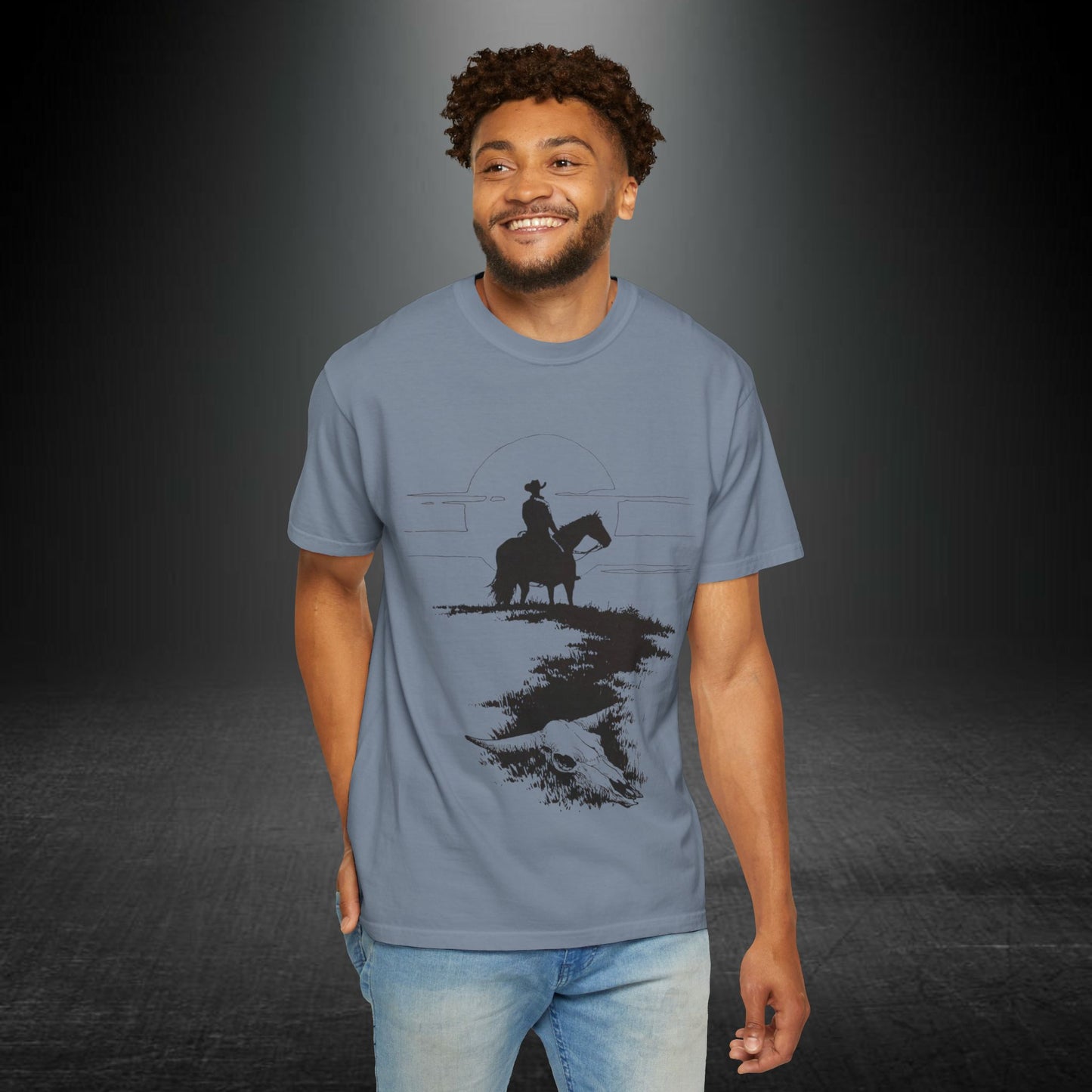 Copy of Cowboy Silhouette Horse Rider T-shirt | The Best Way Out Typographic Back Print