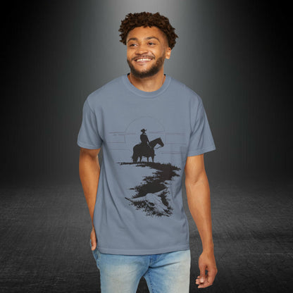 Copy of Cowboy Silhouette Horse Rider T-shirt | The Best Way Out Typographic Back Print