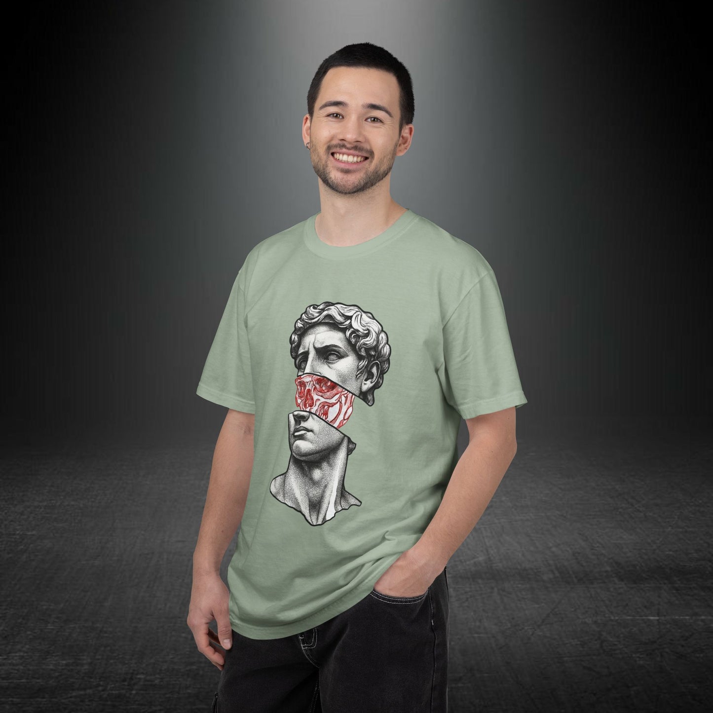 Copy of Sculpted Bust with Red Marble Band T-Shirt | Statue Art Tee