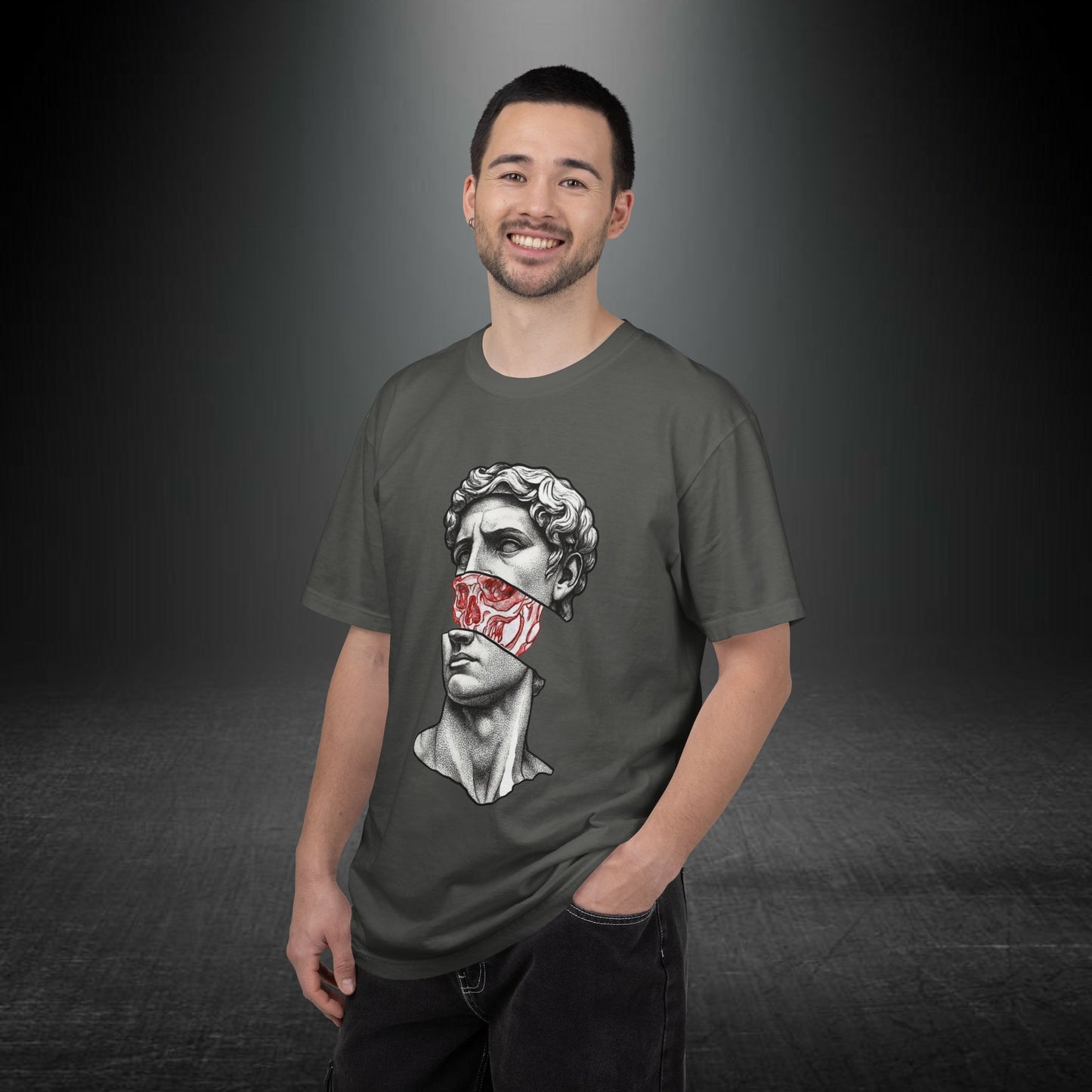 Copy of Sculpted Bust with Red Marble Band T-Shirt | Statue Art Tee