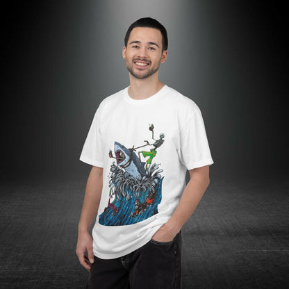 Copy of Shark Attack Surfing Skeleton T-shirt | Wave Illustration, Crown Back Print