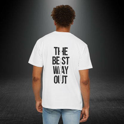 Copy of Cowboy Silhouette Horse Rider T-shirt | The Best Way Out Typographic Back Print