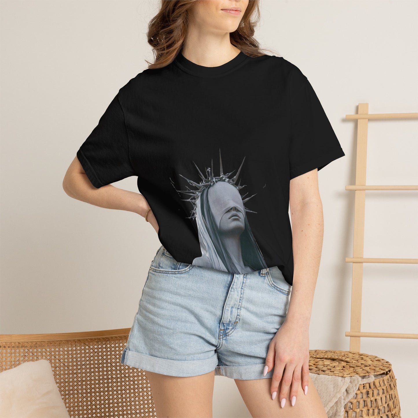 Copy of Blindfolded Statue Crown t-shirt | Surreal Portrait Tee, Monochrome Art
