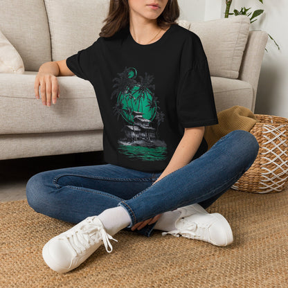 Copy of Tropical Palm Island T-Shirt | Palm Trees, Moonlit Beach, Surf Shack
