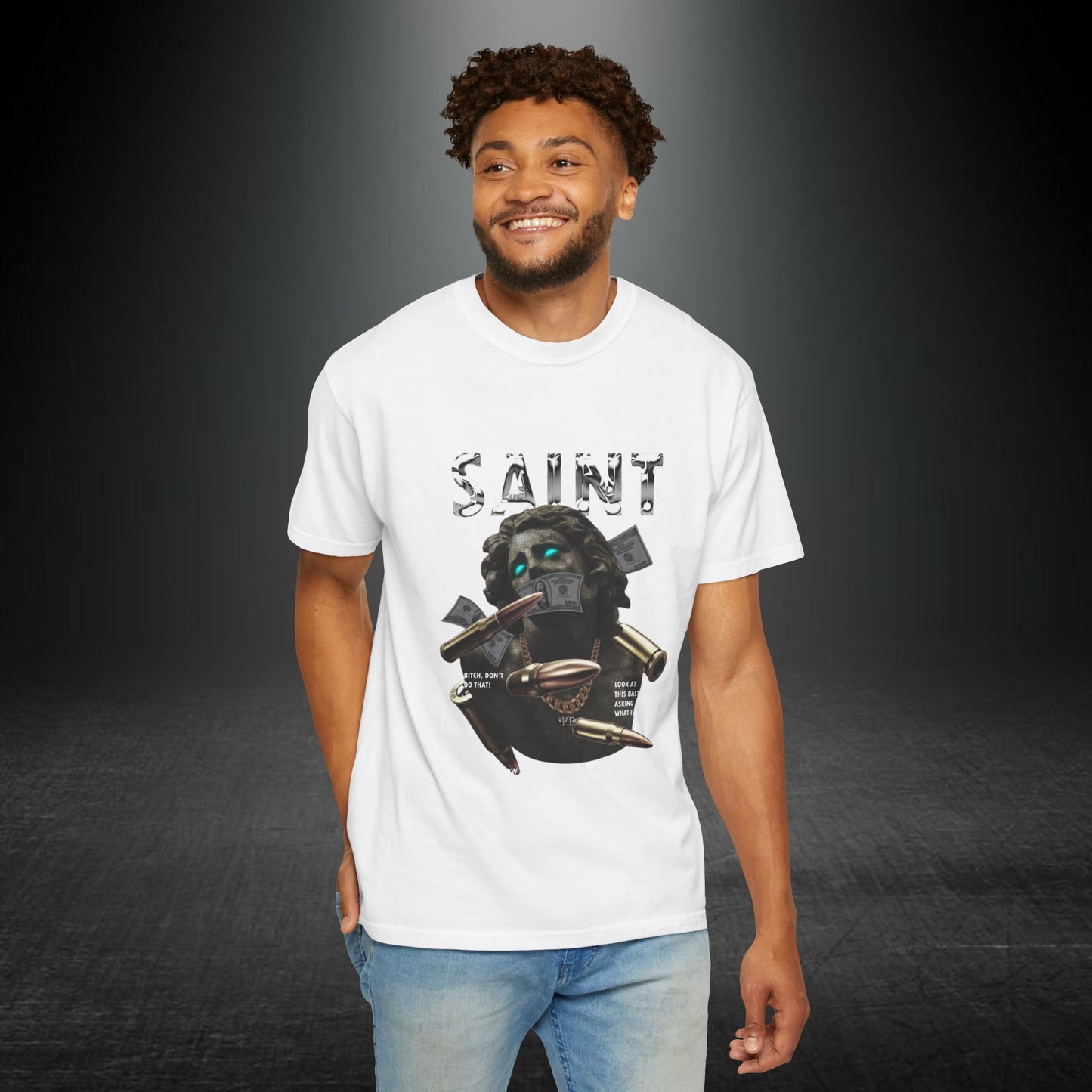 Copy of Skull Graphic T-Shirt | Gothic Tattoo Streetwear Tee | Vintage Washed Cotton Shirt | Shark Back Print | Unisex Graphic Tee