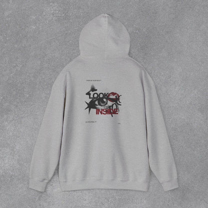 Look Inside Yazılı Göz Baskılı Erkek Kapüşonlu Sweatshirt