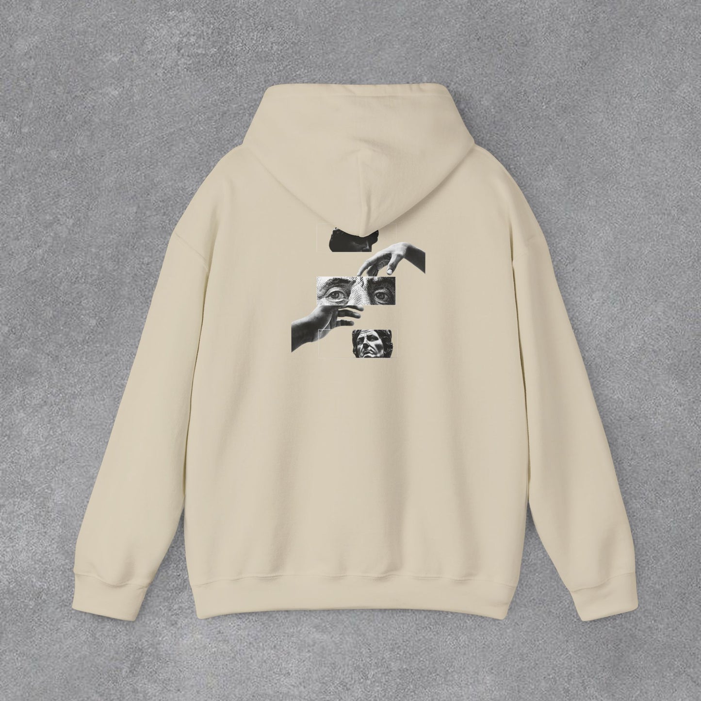 Sanatsal Yüz Kolajı Sırt Baskılı Erkek Kapüşonlu Sweatshirt
