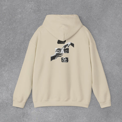 Sanatsal Yüz Kolajı Sırt Baskılı Erkek Kapüşonlu Sweatshirt