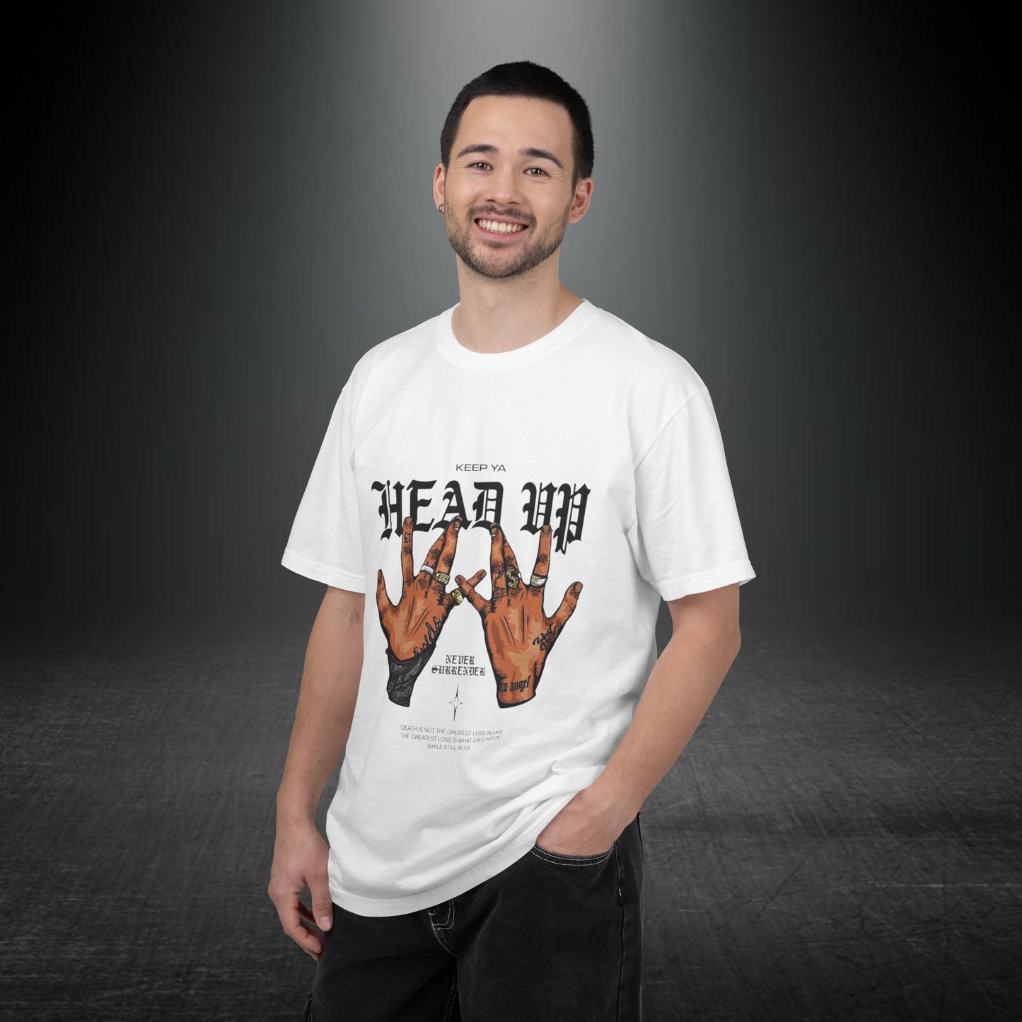 Copy of Head Up Hand Sign T-Shirt | Graffiti Bear Back Print, Streetwear Tee