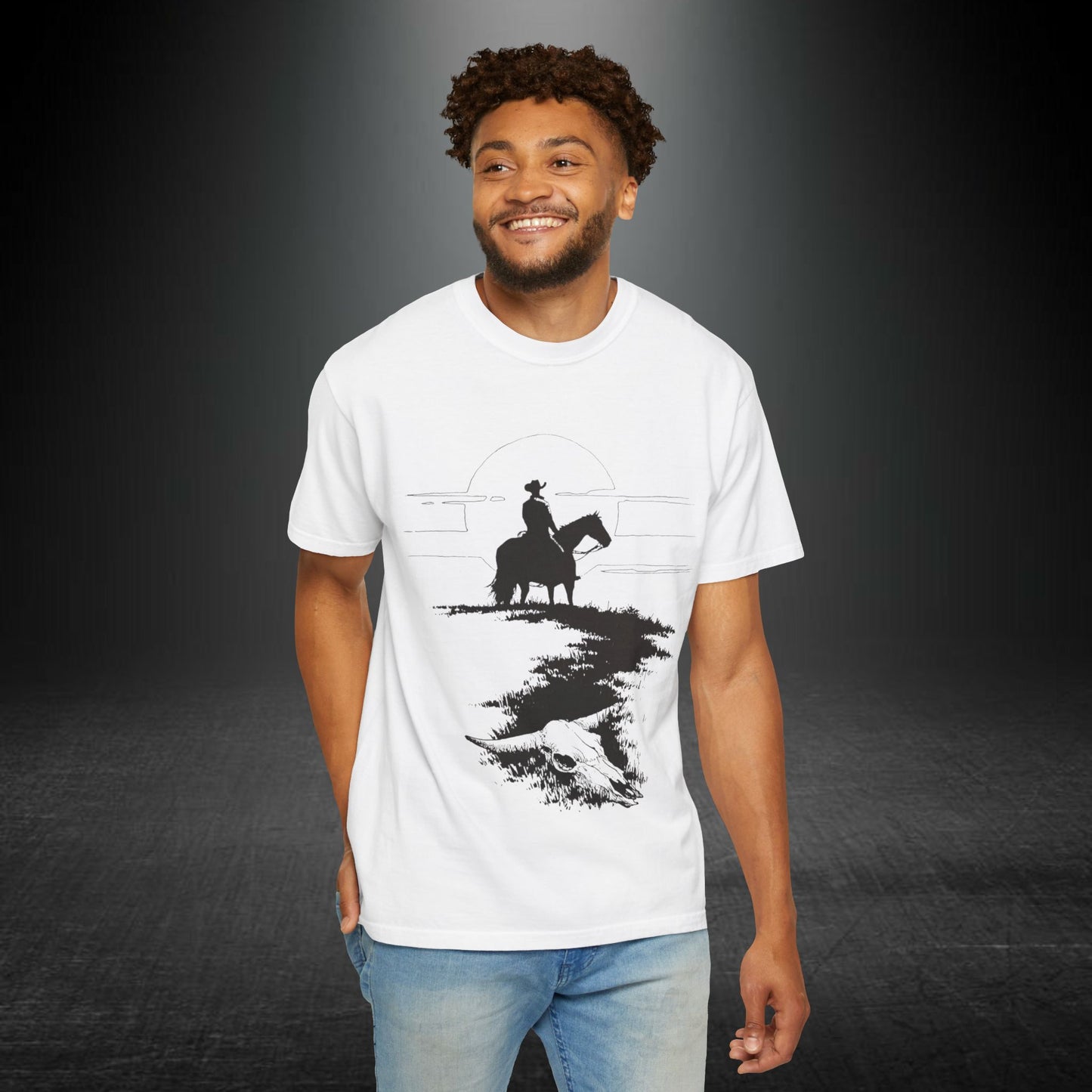 Copy of Cowboy Silhouette Horse Rider T-shirt | The Best Way Out Typographic Back Print