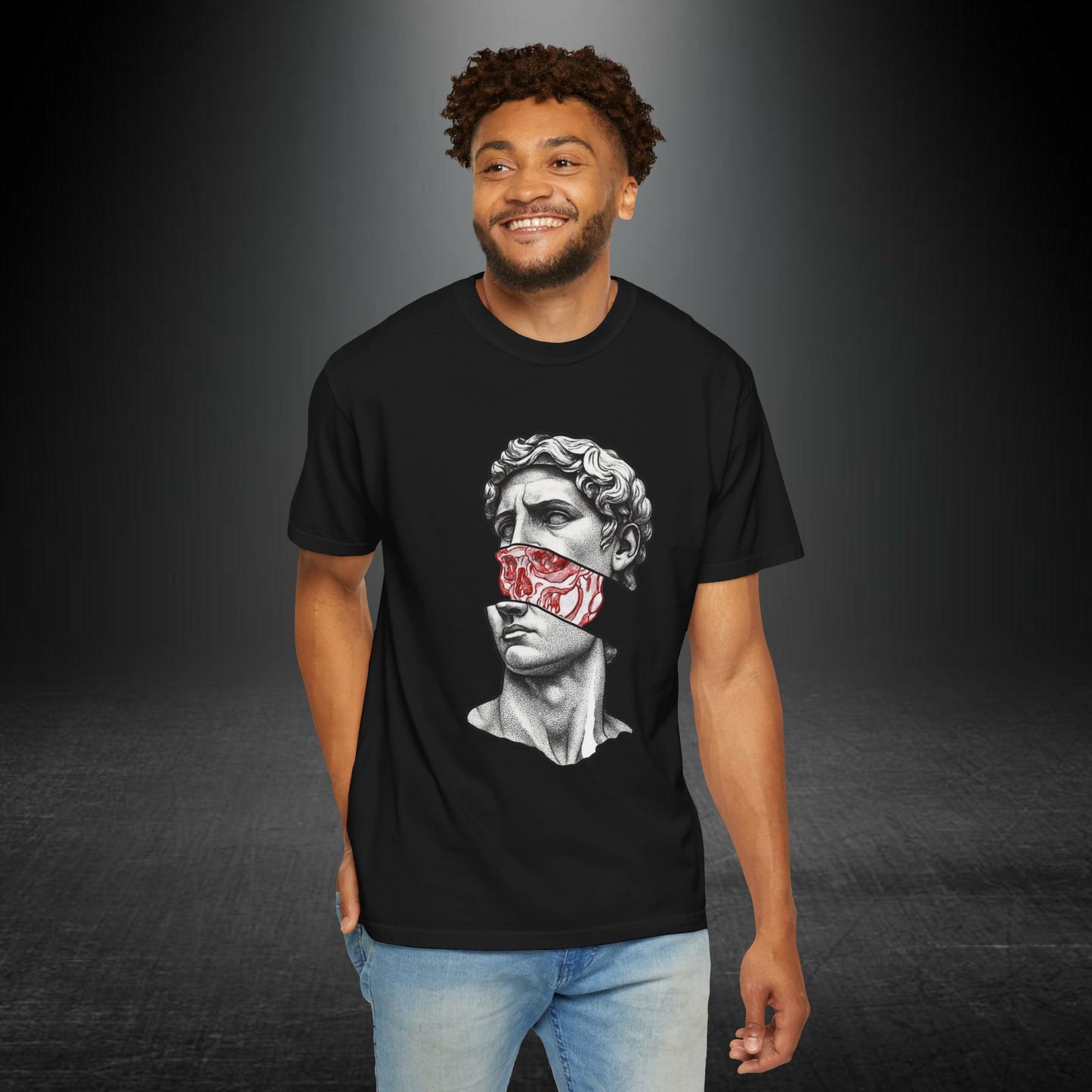 Copy of Sculpted Bust with Red Marble Band T-Shirt | Statue Art Tee