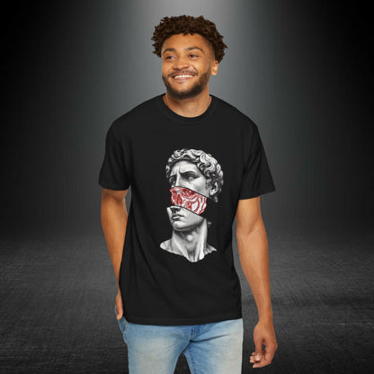 Copy of Sculpted Bust with Red Marble Band T-Shirt | Statue Art Tee