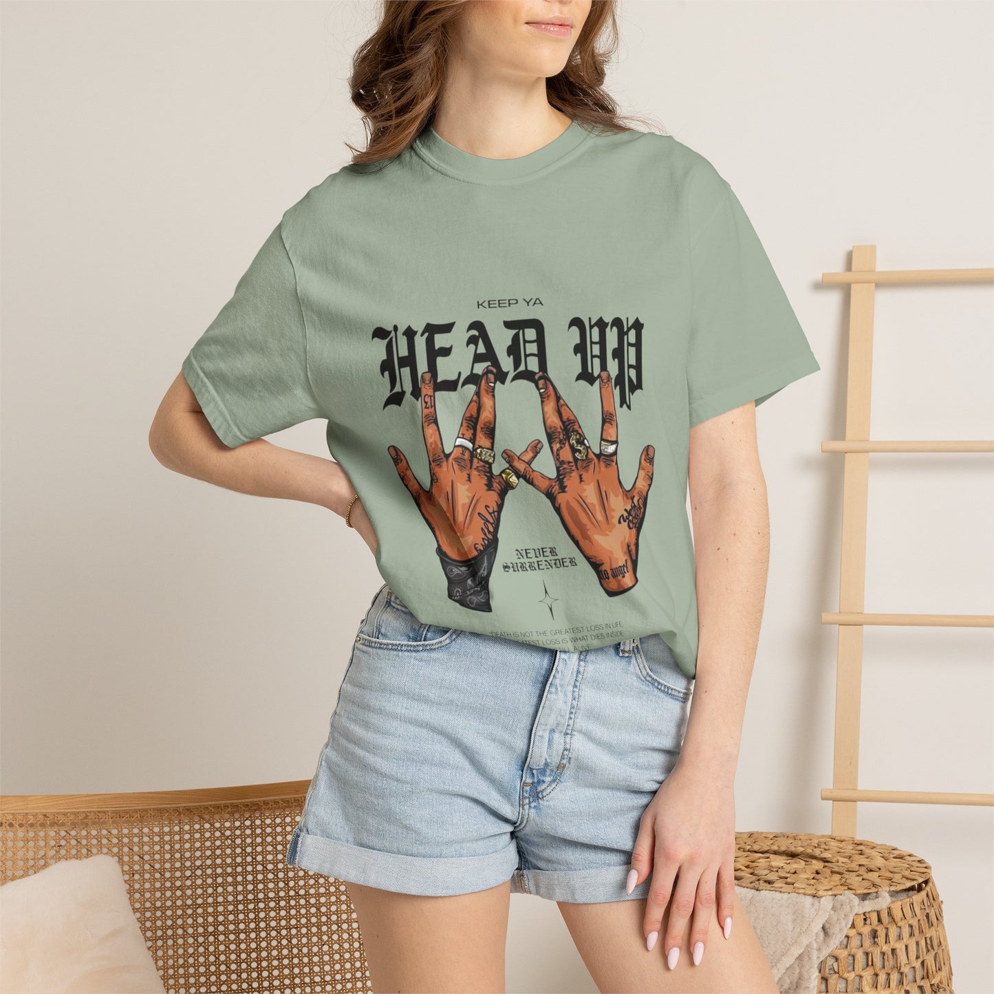 Copy of Head Up Hand Sign T-Shirt | Graffiti Bear Back Print, Streetwear Tee
