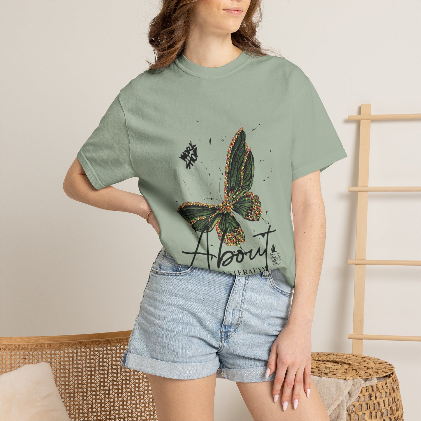 Butterfly Script Graphic T-Shirt – "About" Vintage Botanical Tee