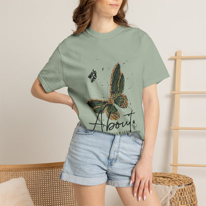 Butterfly Script Graphic T-Shirt – "About" Vintage Botanical Tee