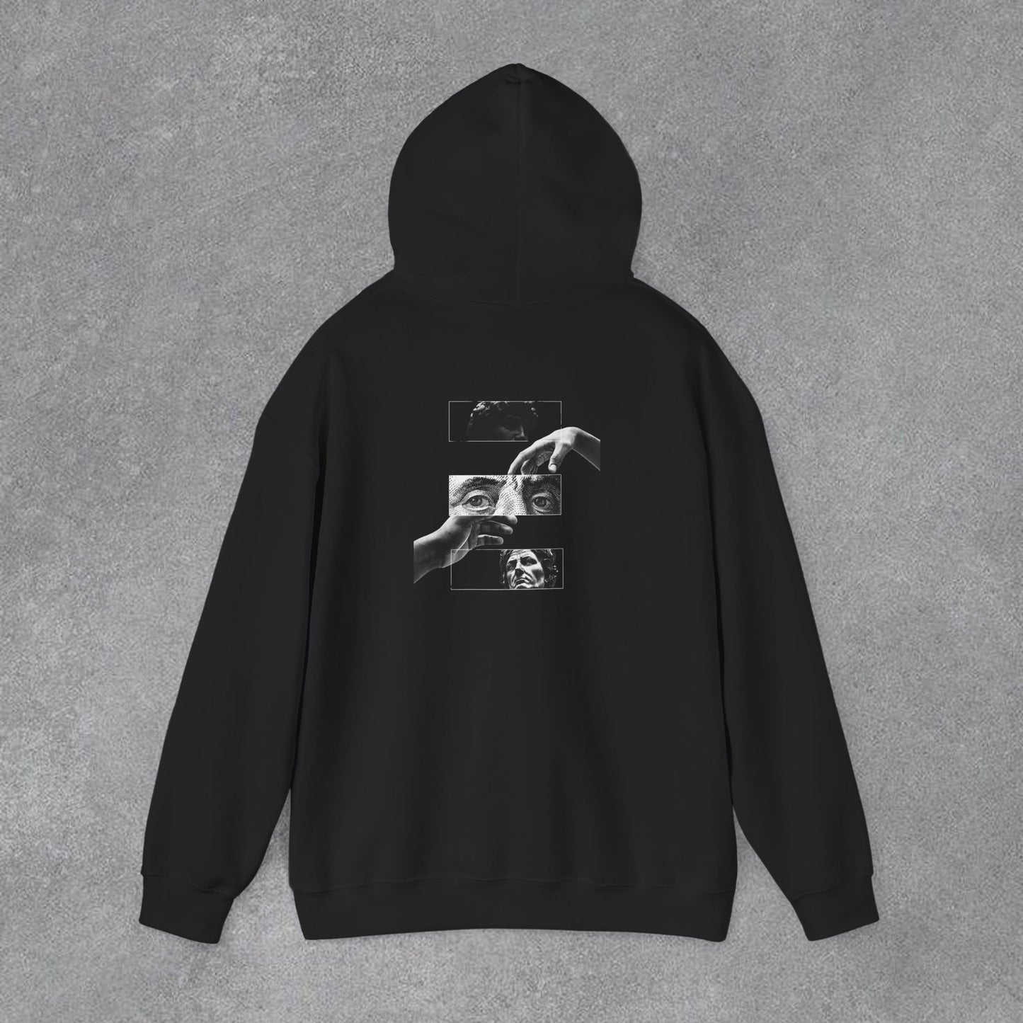 Sanatsal Yüz Kolajı Sırt Baskılı Erkek Kapüşonlu Sweatshirt