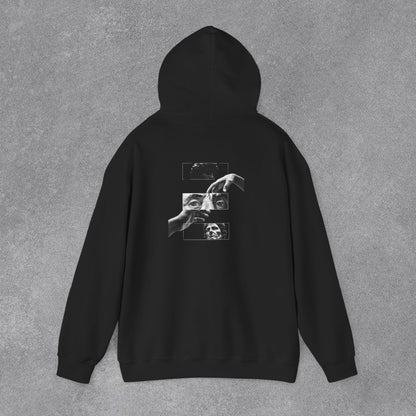 Sanatsal Yüz Kolajı Sırt Baskılı Erkek Kapüşonlu Sweatshirt