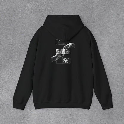 Sanatsal Yüz Kolajı Sırt Baskılı Erkek Kapüşonlu Sweatshirt