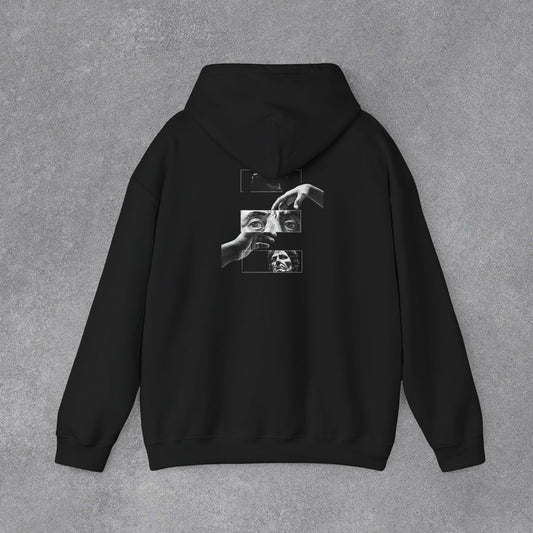Sanatsal Yüz Kolajı Sırt Baskılı Erkek Kapüşonlu Sweatshirt