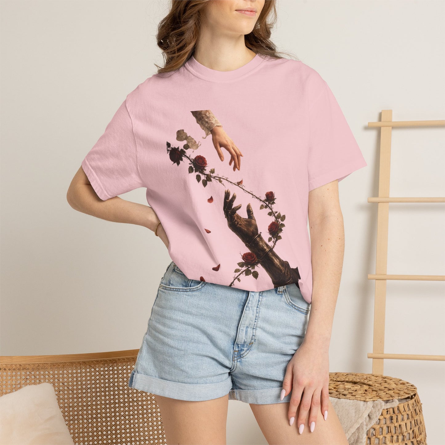 Copy of Hands Reaching with Rose Vine T-Shirt | Romantic Botanical Art