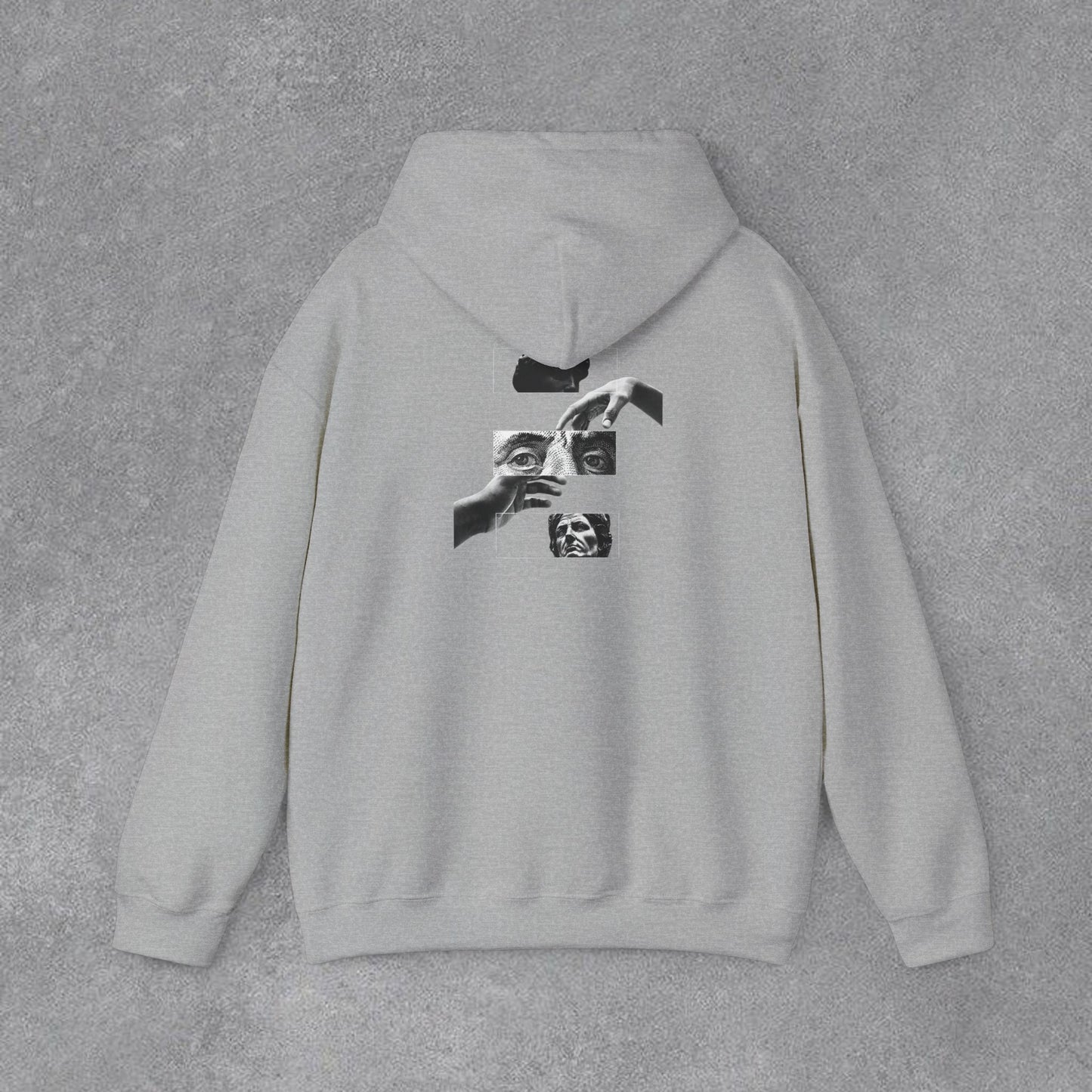 Sanatsal Yüz Kolajı Sırt Baskılı Erkek Kapüşonlu Sweatshirt