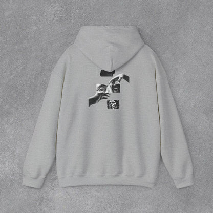 Sanatsal Yüz Kolajı Sırt Baskılı Erkek Kapüşonlu Sweatshirt