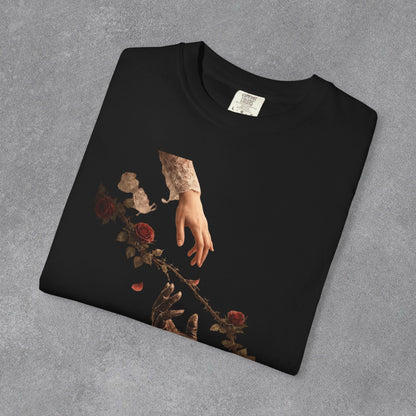 Copy of Hands Reaching with Rose Vine T-Shirt | Romantic Botanical Art
