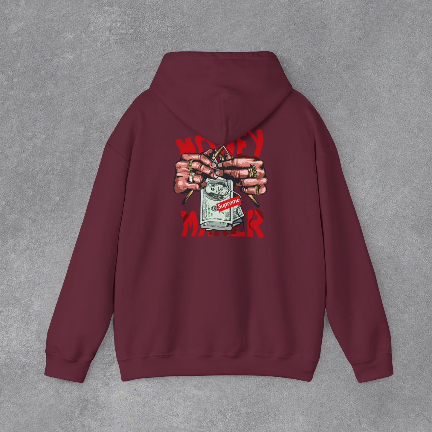 Money Maker Yazılı Para Tutan Eller Sırt Baskılı Kapüşonlu Sweatshirt